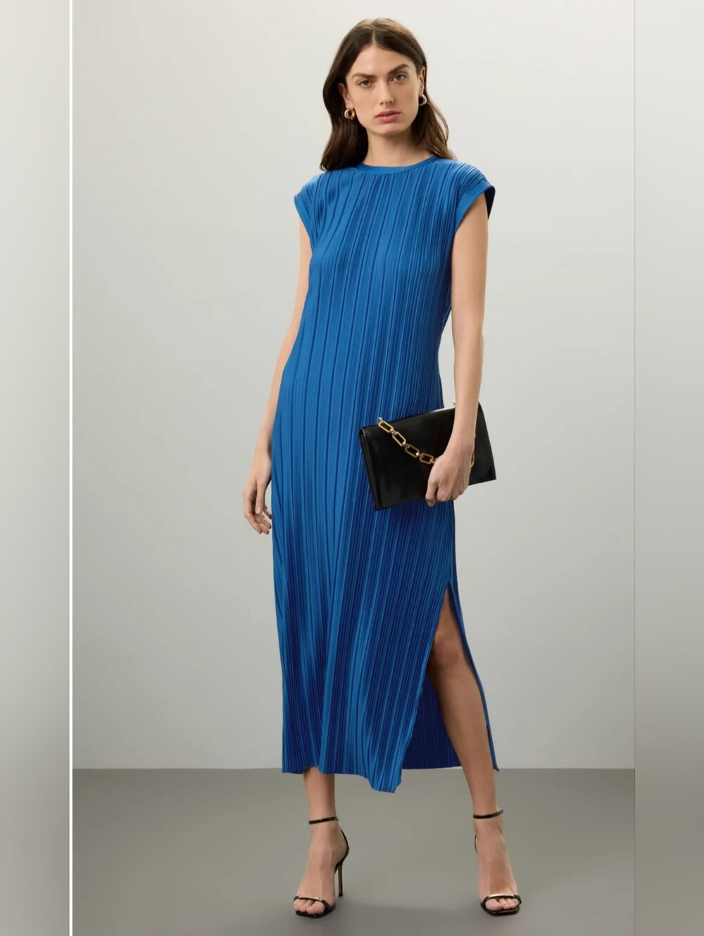 Atlein Navy Plisse Midi Dress Women Size L